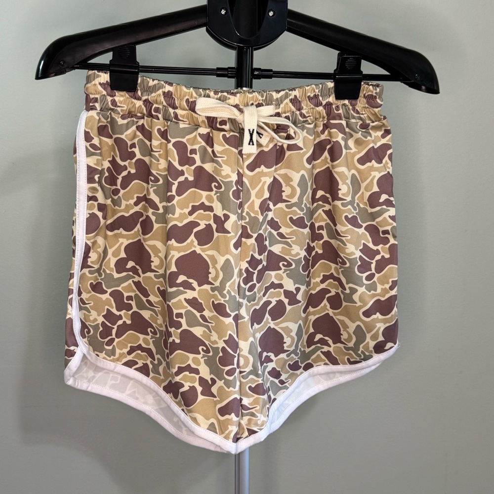 Brown and Tan Athletic Shorts with Retro Style